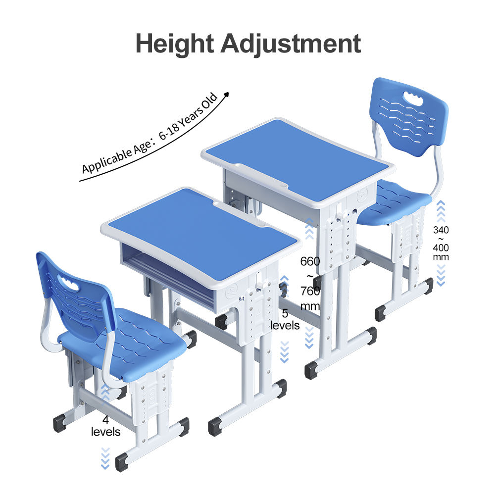 Wooden School Desk and Chair Set for Children Classroom Height Adjustable  Kids Study Table and Chair Set for Student