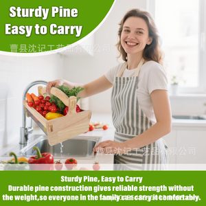 Wooden Storage Basket Rectangle Eco Friendly Food Container For Fruit <b>Vegetable</b> Potato Draining Farmhouse Use - Product Image 5