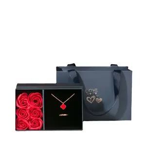 Custom Logo Immortal Flower Jewelry Set Box Rigid Cardboard Earrings Ring Gift Box With Flowers