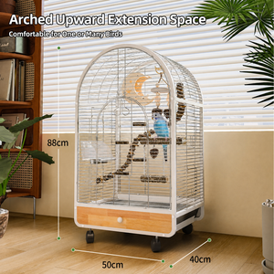 Gabbia Decorativa per Uccelli con Arco Superiore, Grande Gabbia per Pappagalli in Acciaio Inossidabile con Vassoio in Legno, Ruote e Giocattolo con Posatoio per Conure, Cacatua, Parrocchetta - Product Image 4