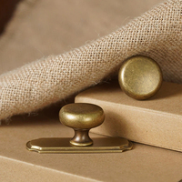 Bouton rond vintage en laiton chinois avec plaque de fixation pour armoires, placards, tiroirs, meubles à chaussures et portes de chevets