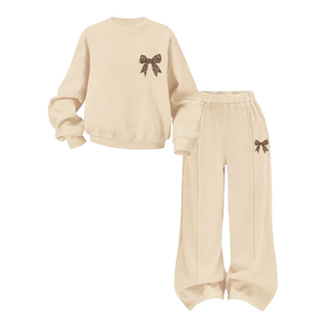 Ensemble de vêtements pour petites filles de style minimaliste, sweat-shirt à col rond et pantalon large à taille élastique, vêtements d'extérieur chauds pour enfants - Product Image 4