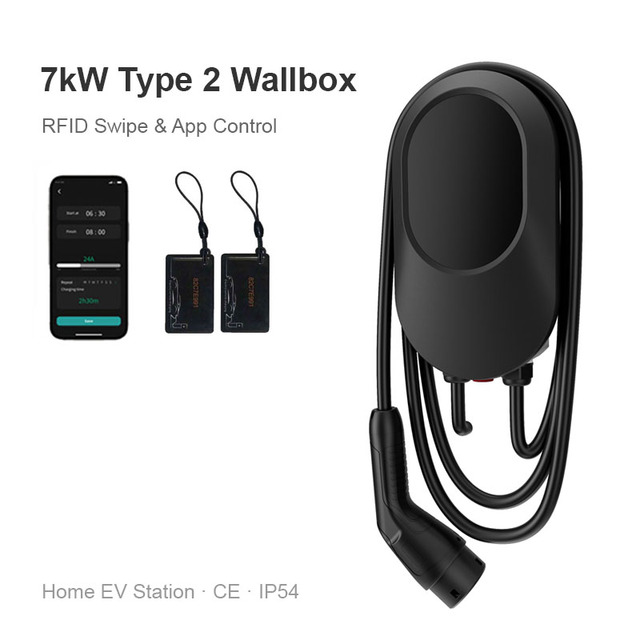 7kW 32A 240V Single-Phase Type 2 Wall-Mounted EV Charging Station with APP Remote Control for Home Garage
