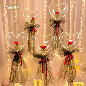 YACHEN anneler sevgililer günü partisi hediye süslemeleri kalp Led ışık up şeffaf Bobo balonlar ile çiçek - Product Image 1