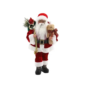 Handmade 48CM Creative Cute Brown Plush Santa Claus Set Christmas Home Decor Holiday Display Sitting Santa Standing Figurine