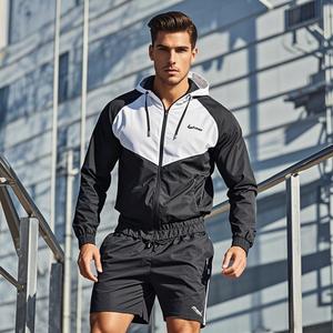 Conjunto Deportivo Informal Transpirable de Dos Piezas para Hombre, Primavera, Poliéster/Nailon, con Chaqueta con Cremallera y Pantalones Cortos - Product Image 3