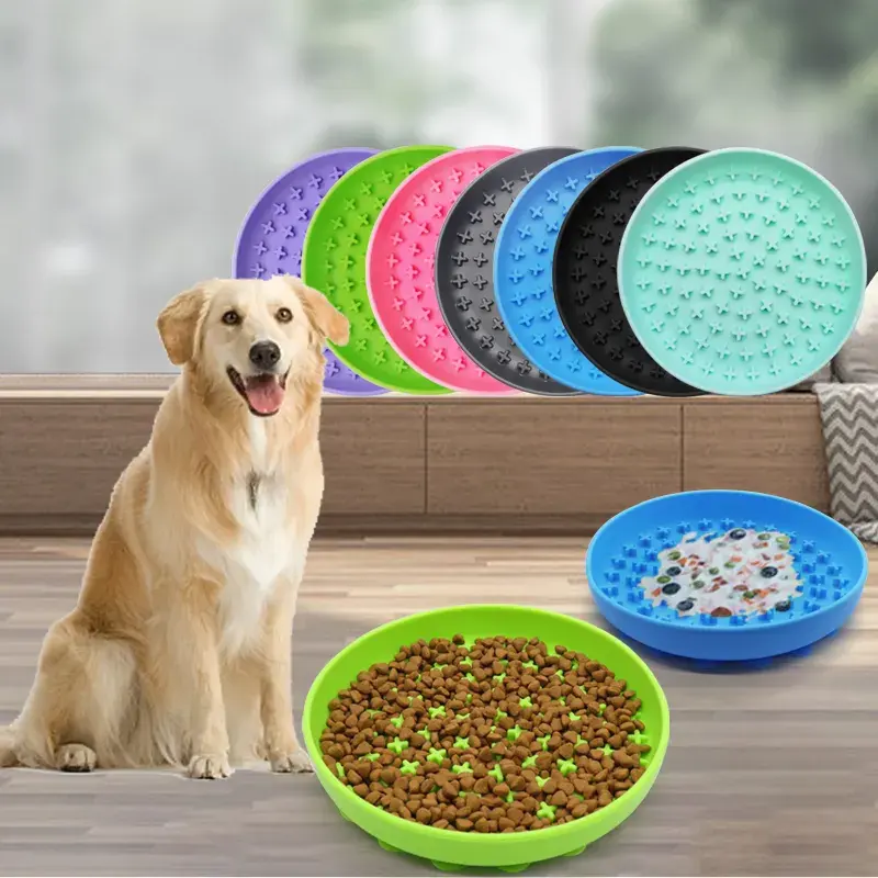 Slow Feeder Dog Bowl, Silicone Dog Food Bowl, Slow Eating Feeding Pet Food Dish for Medium Small Breed Dogs Puppy Cats