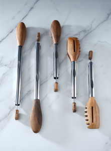 Eco-Friendly Creative Stainless Steel Wooden Black Walnut Olive Solid BBQ Salad Meat Garlic Fry Food <strong>Tongs</strong> With a Buckle - Product Image 6