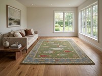Artistic Green Fish Hand Tufted Wool Rug Featuring Folk Art Coastal Area Carpet Design for Living Room Bedroom Nursery Playroom