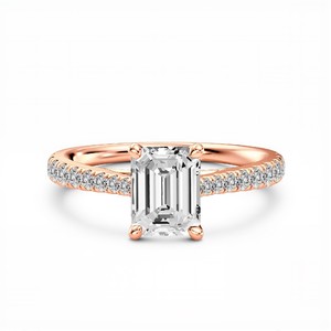 Bague de fiançailles pour femme en argent sterling 925, or rose 10K, 14K, 18K avec diamant de laboratoire rond de 1,29 ct et diamant taille émeraude de 1,00 ct - Product Image 4