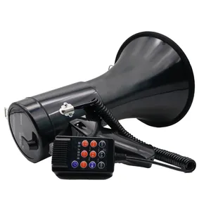 50W Large Power Plastic Handheld Black Megaphone With Music Siren