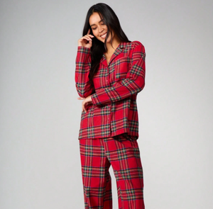 Low MOQ Custom Cotton-like Button Down Long Sleeve Solid <b>Women</b> Pajamas Set with Pocket for Christmas Manufacturer - Product Image 1