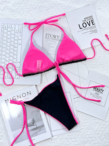 Bikini Sexy a triangolo lucido <span class=keywords><strong>rosa</strong></span> fasciante 2023 <span class=keywords><strong>donna</strong></span> Push up costume da bagno senza schienale costume da bagno estivo da spiaggia - Product Image 6