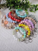 Bracelet en silicone perlé coloré à motifs floraux, imprimé par transfert d'eau, porte-clés de poignet, pendentif de sac, breloque de bracelet