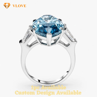 Anillo de Diamante Azul Ovalado Cultivado en Laboratorio, Oro de 14K, Piedras Laterales Marquise, Anillo de Compromiso Solitario, Joyería Fina Personalizada para Mujer