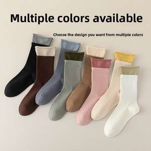 Chaussettes mi-mollet bouclées à double bordure, en coton peigné sans couture, respirantes, antibactériennes et déodorantes pour femmes - Product Image 1