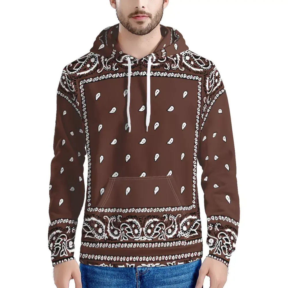 Light Brown Paisley Bandana Style Printed Clothing Man Unique Hoodies Logo Custom Comfortable Big Size Hooded Sweater For Daily