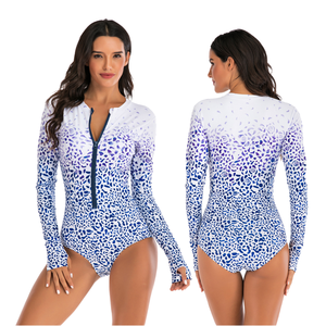 Traje de Baño de Manga Larga Personalizado para Mujer, Bikini con Cierre Frontal, Estampado de Leopardo Degradado, Monokini UPF 50+, Ecológico, de Secado Rápido 2026 - Product Image 1