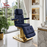 Table de massage, lit de spa, 3 moteurs, base dorée, lit de beauté avec pédale