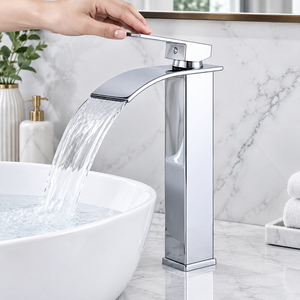 Rubinetto a Cascata per Lavabo in Acciaio Inox Cromato Lucido, Monocomando Moderno per Bagno, Vendita all'Ingrosso - Product Image 6