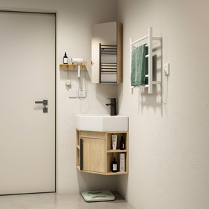 Ensemble de meuble-lavabo intégré moderne, étanche, en bois naturel, avec miroir intelligent mural, pour petits appartements, salle de bain triangulaire, hôtel - Product Image 2