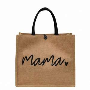 Sac fourre-tout réutilisable en jute pour la plage avec logo personnalisé et poignées noires - Product Image 3