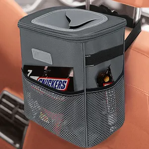 foldable car trash bag organizer waste basket bin, custom logo waterproof car accessories waste bin bag with zipper lid
