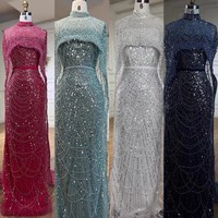 Robe de soirée sirène à manches longues de luxe pour femmes arabes, tissu en mousseline de soie à franges nude pour les fêtes de mariage au printemps