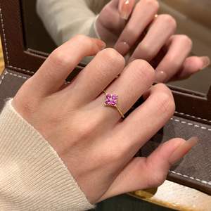 Bague en argent pur S925 à quatre feuilles de trèfle avec diamant, design de niche, luxe léger, sensation haut de gamme, douce, haute valeur esthétique, bagues tendance - Product Image 5