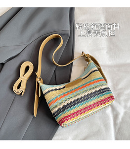 Nouveau <span class=keywords><strong>Sac</strong></span> à Bandoulière Femme Tendance 2024 Style Bohème – Sacs à Main Rayés en Matière Tressée pour Femme - Product Image 2