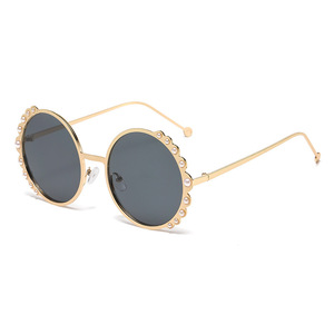 <b>Round</b> Frame Pearl <b>Sunglasses</b> Metal Gold Women's UV400 Sunshades Class 2 - Product Image 5