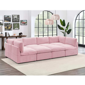 مجموعة أرائك جميلة قرنفلية وردية ناعمة للغاية من الأثاث مجموعة أرائك مقطعية وحدات أثاث - Product Image 2