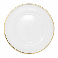 Assiette de présentation décorative en verre transparent de 13 pouces avec bord doré pour mariage, banquet, événement, table de réception, hôtel, restauration, fête
