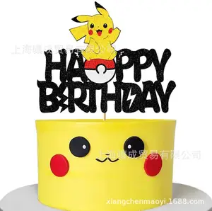 Dubbelzijdige Flash Multi Color Poke-Mon Pikachu Thema Cake Plug-In Bakken Rekwisieten Cartoon Cake Decoratie Kaart Papier Cake Topper