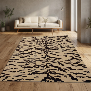 Alfombra Moderna con Estampado Animal, Rectangular, Beige y Negro, para Sala de Estar, Decoración del Hogar - Product Image 4