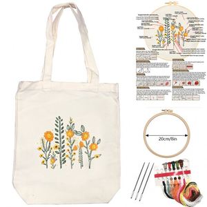 Kit de bordado de bolsa de lona DIY amigable para principiantes, patrón de flores hecho a mano personalizable, parches para planchar, costura - Product Image 6