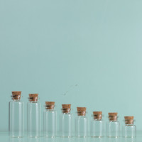 Mini Bouteilles en Verre Transparentes, Bouteilles Décoratives et Souhaits avec Bouchons en Liège pour Mariage, Anniversaire et Fêtes