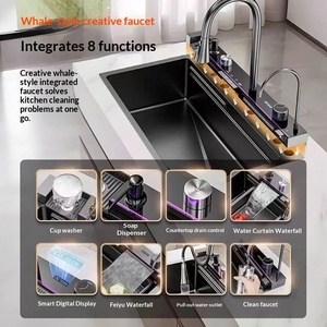 2025 Popular Large Single Slot Multifunction <strong>Sink</strong> Anti-Scratch LED Digital Display 304 Stainless Steel Waterfall <strong>Kitchen</strong> <strong>Sinks</strong> - Product Image 5