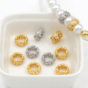 18k Gold Plated Zircon <b>Flower</b> Spacer Beads For DIY Jewelry Making <b>Bracelet</b> Components 6mm Round Bead Findings - Product Image 1