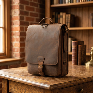 Sac pour ordinateur portable et documents en cuir véritable de buffle 100% pur, fabriqué à la main, imperméable, écologique, broderie ouverte en soie - Product Image 1