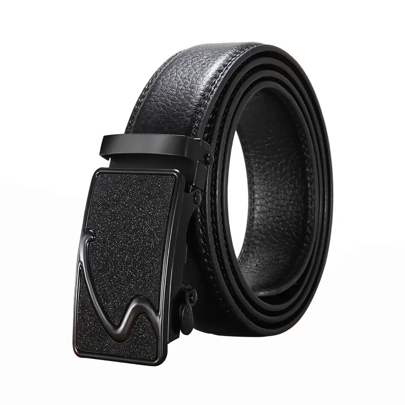 Own Factory Customized Business Pants Belt PU Leather Frosted Automatic Buckle Casual Belt Litchi Pattern Men's Belt