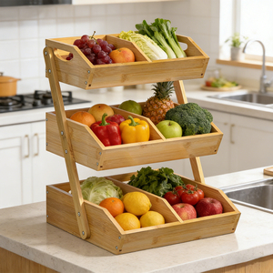 Présentoir Commercial Robuste en Bambou Moderne à 3 Niveaux pour Comptoir – Idéal pour Magasin, Boulangerie, Station <span class=keywords><strong>de</strong></span> Snacks – Écologique - Product Image 1