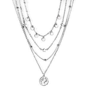 Collar con Colgante de Acero Inoxidable Plateado, Diseño Nuevo y Exquisito 2022, con Cuatro Cadenas y Estrella Tierra, Joyería Popular Brillante - Product Image 1
