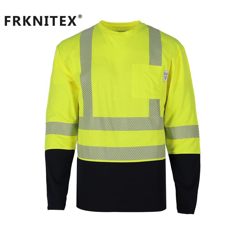 Frknitex оптовая продажа hi vis светоотражающие с длинным рукавом спецодежды строительство FR светоотрающей полосой рубашки с короткими рукавами