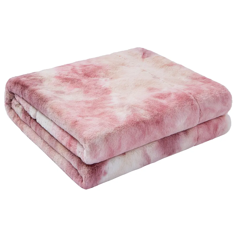 Custom Floral Pattern Polyester King Size Winter Soft Pink Tie Dyed Faux Fur Blanket