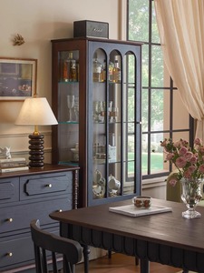 Pháp & mỹ phong cách retro gỗ rắn Giá rượu tủ màu đen phòng khách bên tủ kính cửa giữa cổ tường hiển thị - Product Image 5