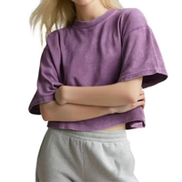 T-shirt court délavé couleur personnalisée pour femme, style vintage ample à manches courtes, idéal pour l'été