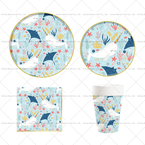 DAMAI Ocean Theme Party Supplies Paper <b>Plates</b> Napkins Cups Underwater Creatures Table Decor Birthday Baby Shower <b>Disposable</b> Set - Product Image 4