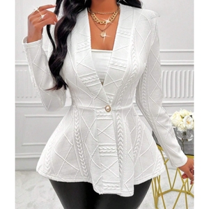 Nuevo Abrigo de Manga Larga para Mujer, Corte Entallado, con Botón Único y Textura Jacquard, a la Moda - Product Image 2