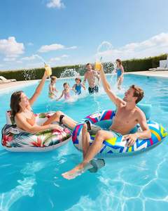 PVC Inflatable Pool Float with Built-In <b>Mist</b> <b>Fan</b> & Canopy Tropical Pattern Cooling Lounger for Adults - Product Image 2